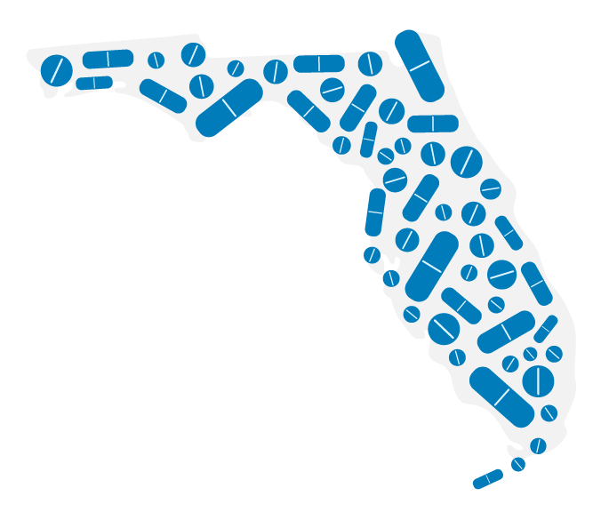 Photo of a graphic depiction of Florida using pills